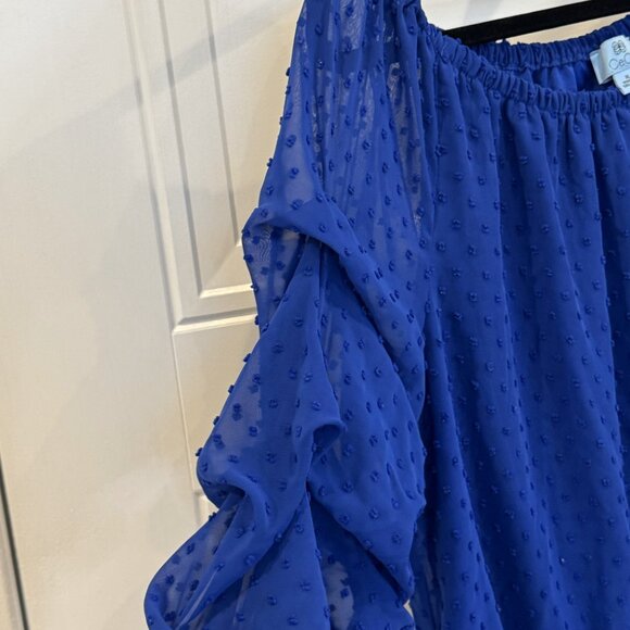 CeCe XL Royal Blue Clip-Dot Ruffle-Sleeve GUC Tie Hem Lined Body Work 2 Weekend - Picture 4 of 7